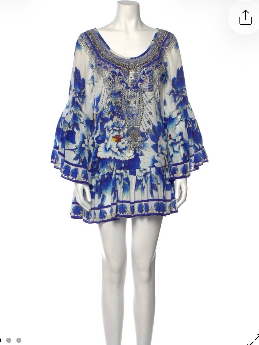 Camilla Blue and White Floral Silk Mini Dress